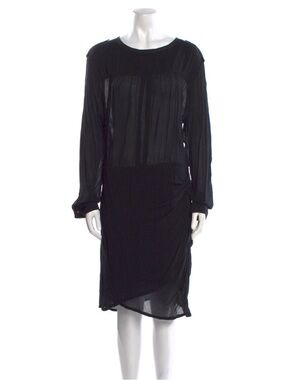 Isabel Marant Elegant Black Long-Sleeve Sheer Panel Drapey Dress 44/10
